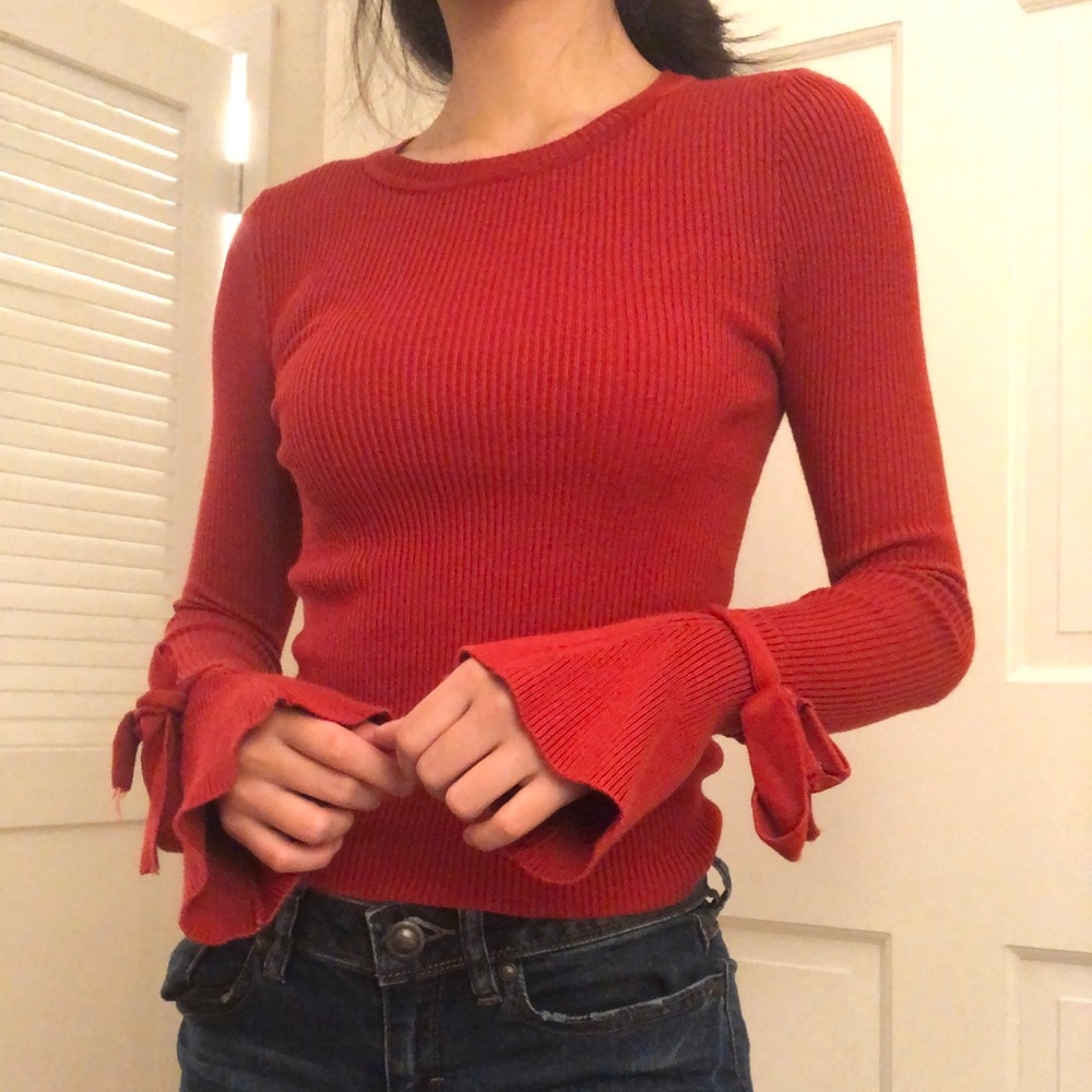 Red sweater w/ mini bell sleeves